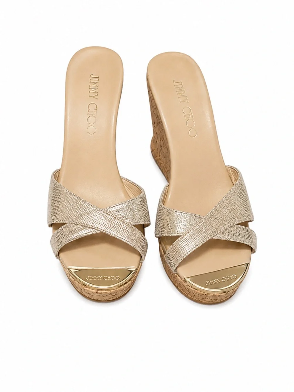 Jimmy Choo Metallic Wedge Slide Sandals Mules